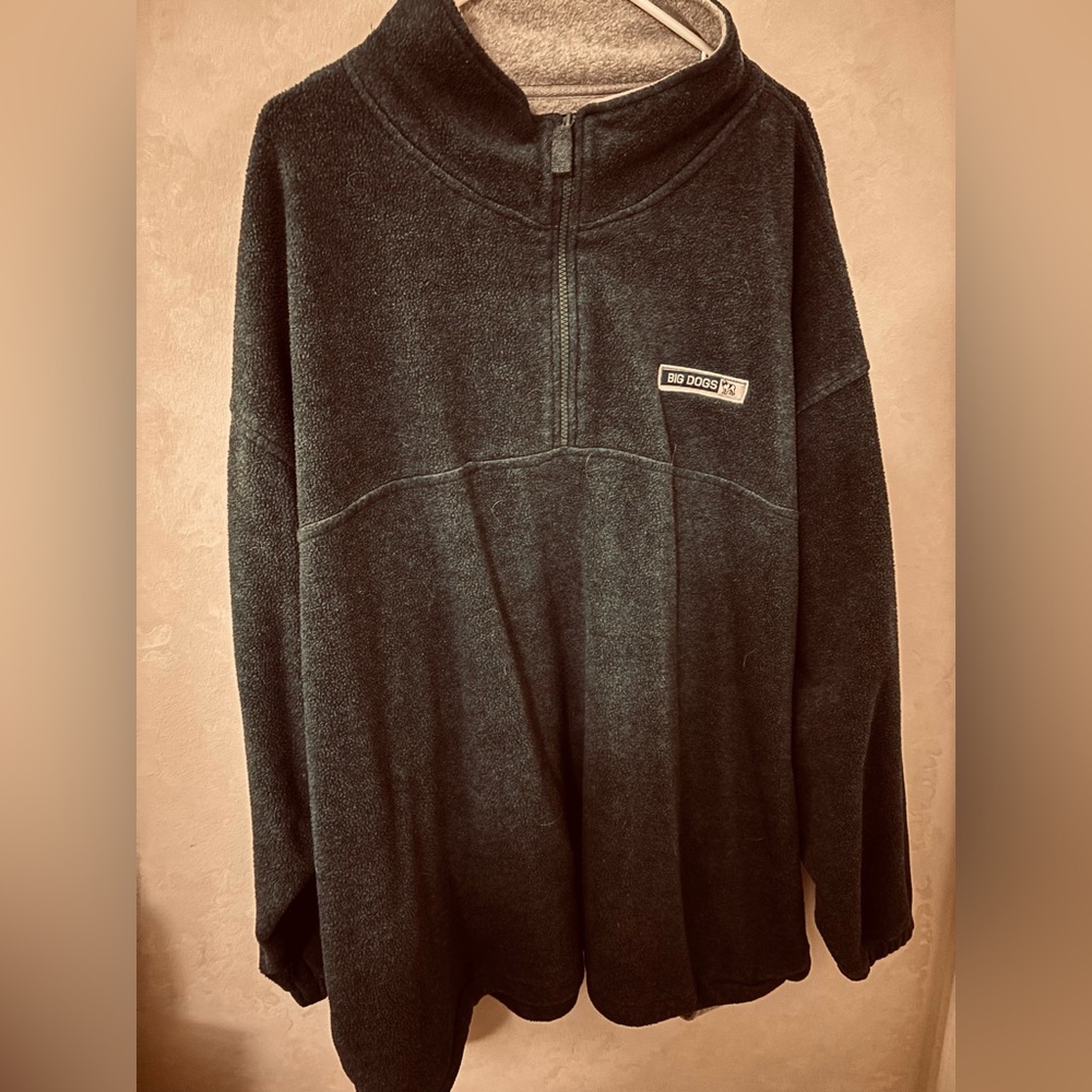 Big Dogs Polar Dogs High Tech Forest Green Gray 1/4 Zip Fleece Jacket, 4XL